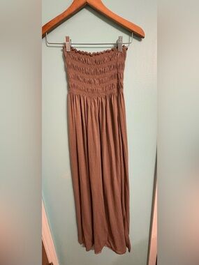 Espresso Smocked Waist Maxi Skirt — Rust